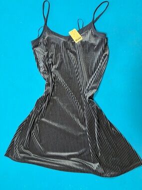Mudd Black Metallic Pinstripe Slip Dress